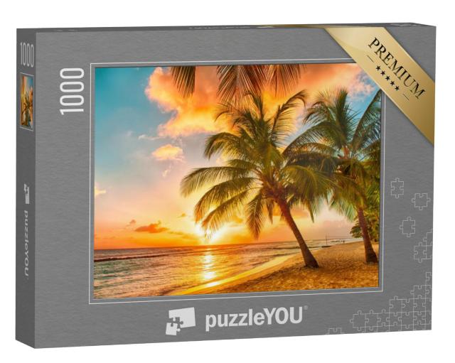 Puzzel 1000 stukjes „Zonsondergang over zee met uitzicht op palmbomen, Barbados“