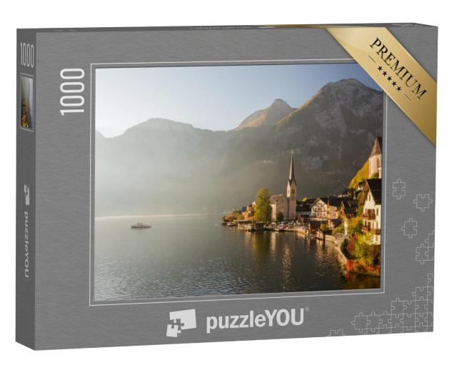 Puzzel 1000 stukjes „Pittoresk ochtendzicht van het bergdorp Hallstatt, Oostenrijk“