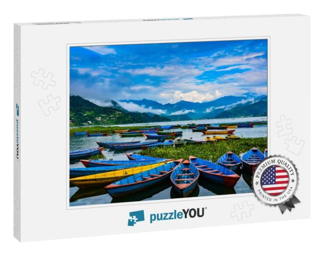 Colorful Row Boats Docked on Lake Phewa in Pokhara, Nepal... Jigsaw Puzzle