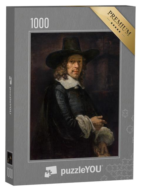 Puzzel 1000 stukjes „Rembrandt - Portret van een heer met een grote hoed en handschoenen“