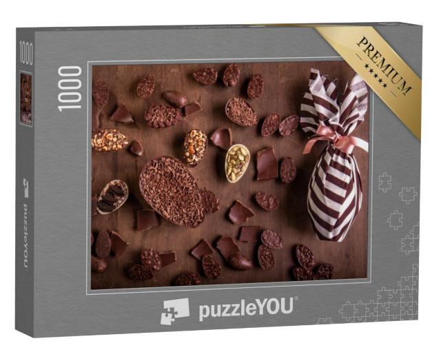 Puzzel 1000 stukjes „Chocolade eitjes en een ingepakt paasei“