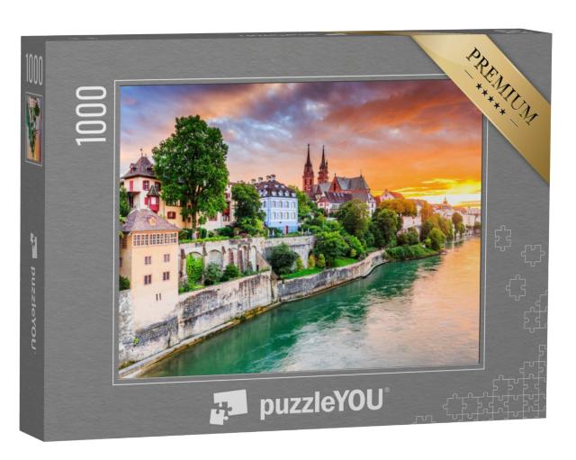 Puzzel 1000 stukjes „Oude stad Bazel met rode kathedraal aan de Rijn, Zwitserland“