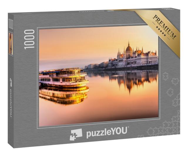 Puzzle 1000 Teile „Blick auf das Budapester Parlament bei Sonnenaufgang, Ungarn“