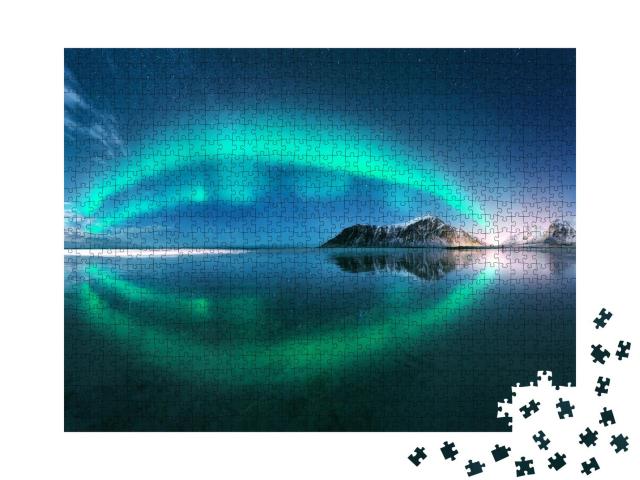 Puzzle 1000 Teile „Nordlicht auf den Lofoten, Norwegen“