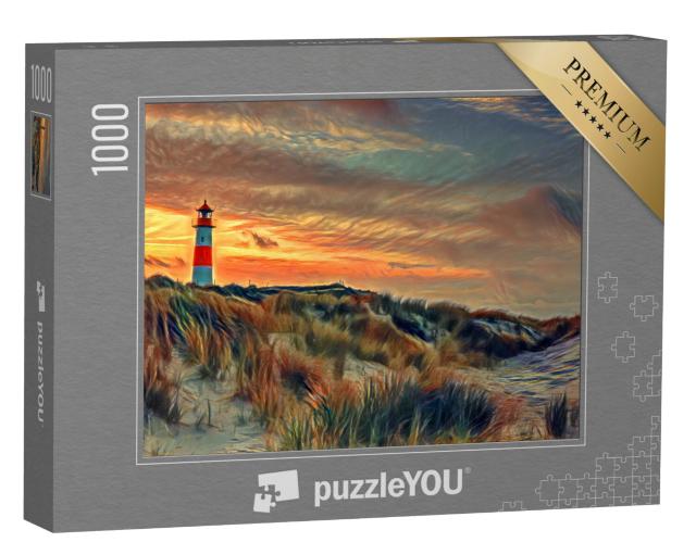 Puzzel 1000 stukjes „in de stijl van Edvard Munch, De schreeuw - Noordse vuurtoren op Sylt“