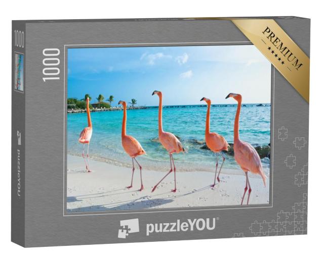 Puzzel 1000 stukjes „Roze flamingo, eiland Aruba“