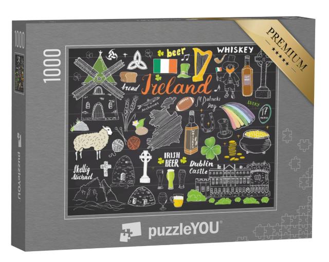 Puzzel 1000 stukjes „Ierland in getekende schetsen“