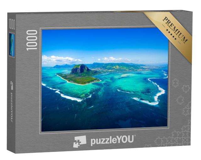 Puzzel 1000 stukjes „Mauritius met de berg Le Morne Brabant en onderwater waterval“