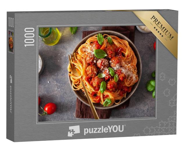 Puzzel 1000 stukjes „Spaghetti met gehaktballetjes en tomatensaus“