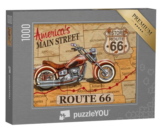 Puzzel 1000 stukjes „Vintage motorposter: Route 66“