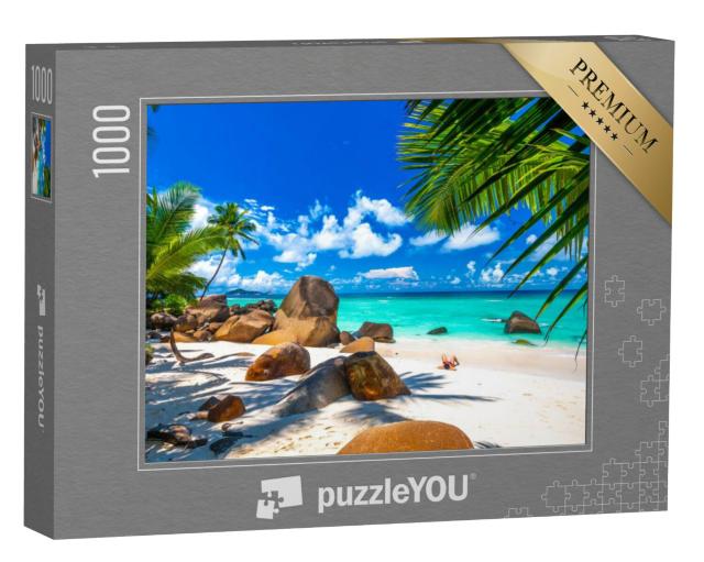 Puzzel 1000 stukjes „Strand op de Seychellen met granieten rotsen“