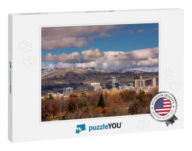 Iconic View of the Boise City Skyline with Blue Sky & Clo... Jigsaw Puzzle
