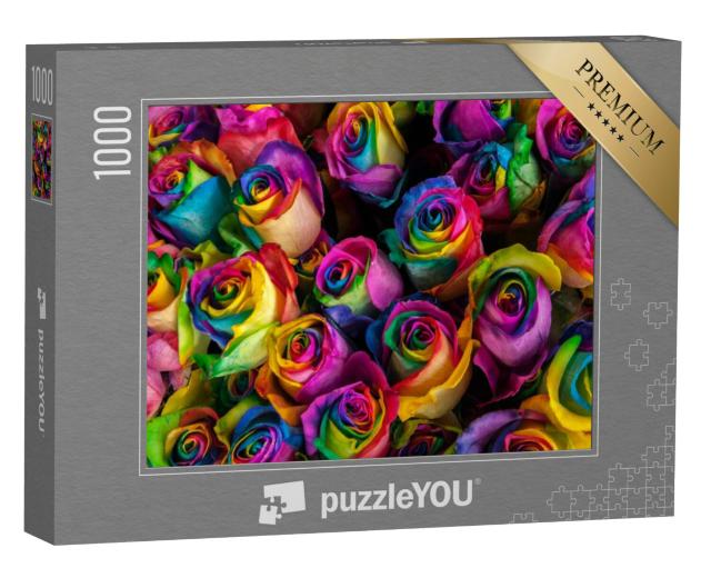 Puzzel 1000 stukjes „Heldere en kleurrijke regenboogrozen“