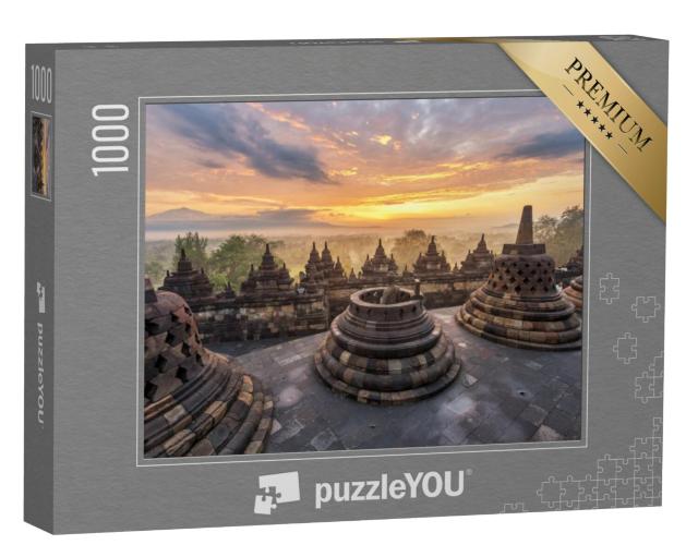 Puzzel 1000 stukjes „Zonsopgang bij Borobudur tempel, Indonesië“