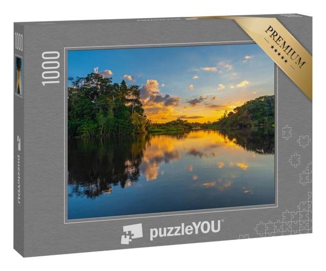 Puzzle 1000 Teile „Sonnenuntergang an einer Lagune im Amazonasgebiet“