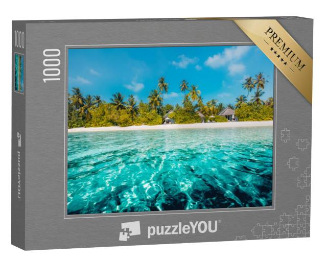 Puzzel 1000 stukjes „De blauwe zee met een palmenstrand“