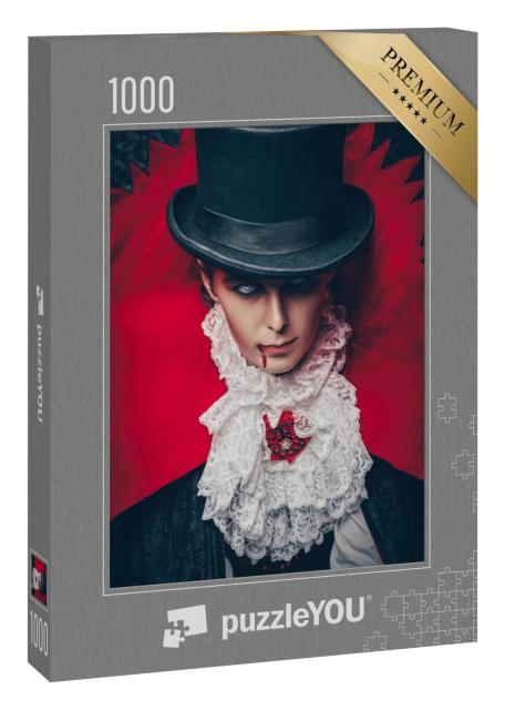 Puzzle 1000 Teile „Vampir-Aristokrat in einem eleganten Anzug mit einem Blutstropfen auf seinen Lippen“
