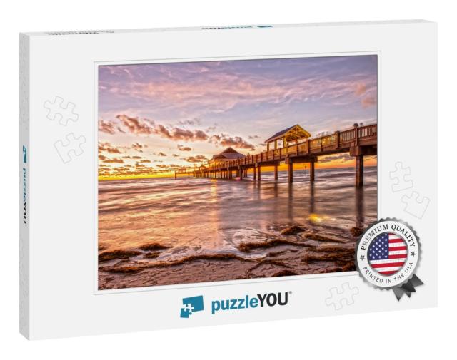 Sunset At Clearwater Beach Pier Florida... Jigsaw Puzzle