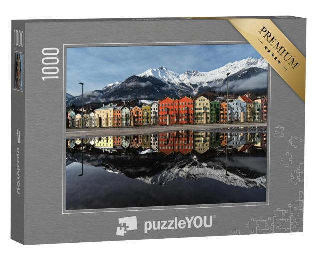 Puzzel 1000 stukjes „Perfecte waterreflectie van de kleurrijke huizen van Innsbruck, Oostenrijk“