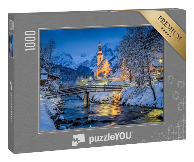 Puzzle 1000 Teile „Weihnachtliche Wallfahrtskirche Sankt Sebastian, Berchtesgadener Land, Deutschland“