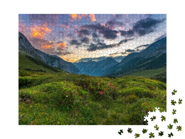 Puzzle 1000 Teile „Sonnenuntergang über dem Karwendelgebirge“