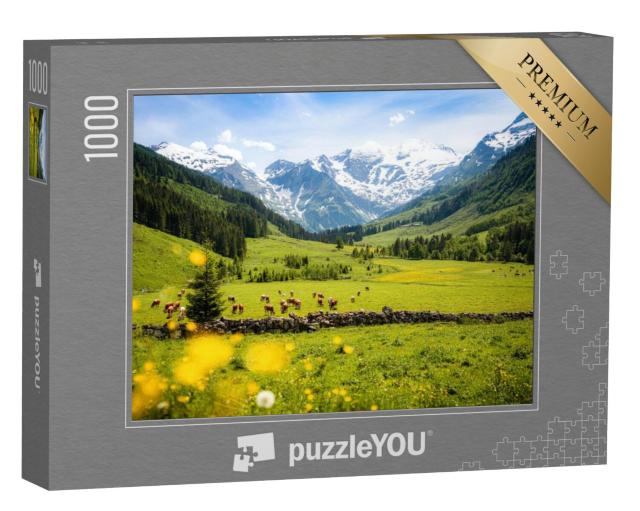 Puzzel 1000 stukjes „Landelijk alpenlandschap met koeien, Nationaal Park Hohe Tauern“