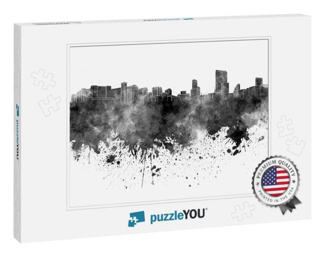 Orlando Skyline in Black Watercolor on White Background... Jigsaw Puzzle