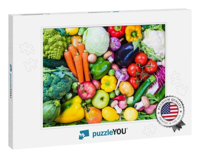 Raw Vegetables & Fruits Background. Healthy Organic Food... Jigsaw Puzzle