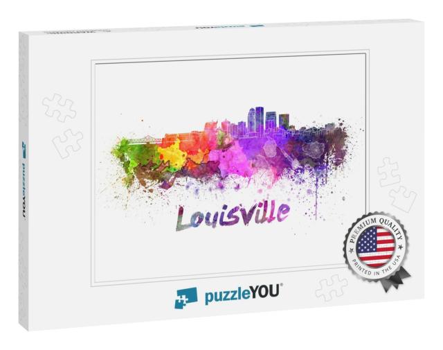 Louisville Skyline in Watercolor Splatters with Clipping... Jigsaw Puzzle