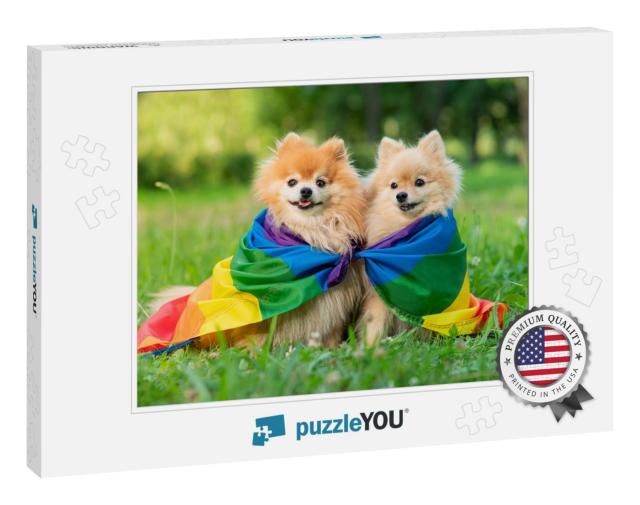 Two Happy Friends Pomeranian Spitz Dogs Lying on T... Jigsaw Puzzle