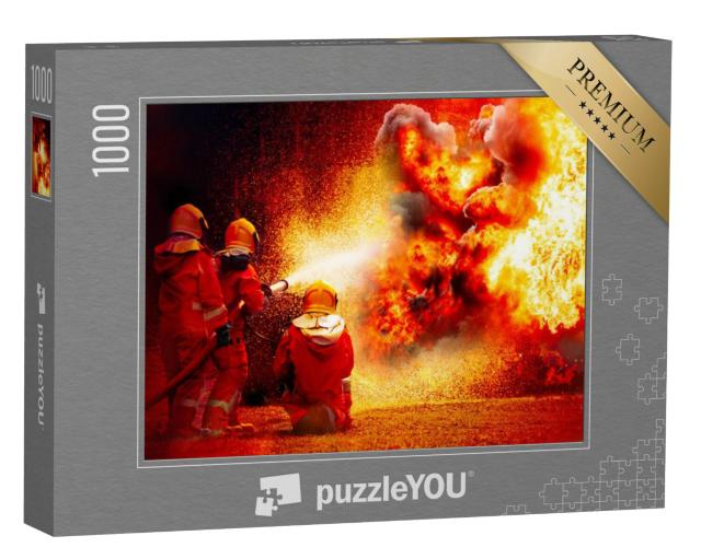 Puzzel 1000 stukjes „Brandweerlieden bestrijden een explosie“