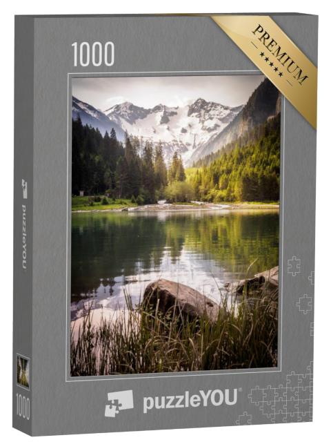 Puzzel 1000 stukjes „Mooie zomerochtend bij het Stillup stuwmeer in het Zillertal, Tirol“