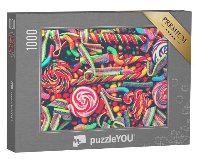 Puzzel 1000 stukjes „Kleurrijke snoepstokken en lolly's in regenboogkleuren“