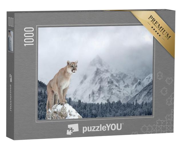 Puzzel 1000 stukjes „Portret van een poema in de winterse bergen“