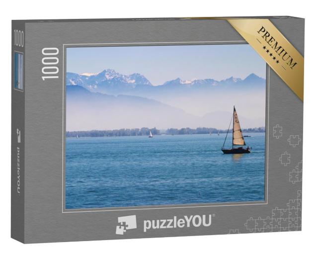 Puzzel 1000 stukjes „Boten op het Bodenmeer met de Alpen op de achtergrond“