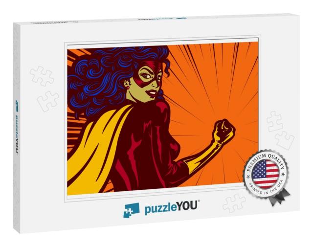 Pop Art Comic Book Style Superheroine Woman with Clenched... Jigsaw Puzzle