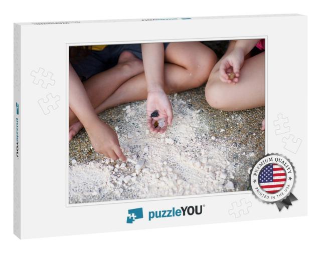 Childs Hand Holding Crystal Rock. Mining Science A... Jigsaw Puzzle