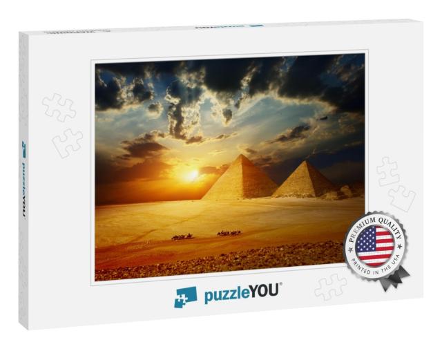 Grate Pyramids in Giza Valley in Egypt with Group of Bedo... Jigsaw Puzzle
