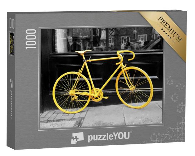 Puzzel 1000 stukjes „Zwart-wit impressie met gele fiets“