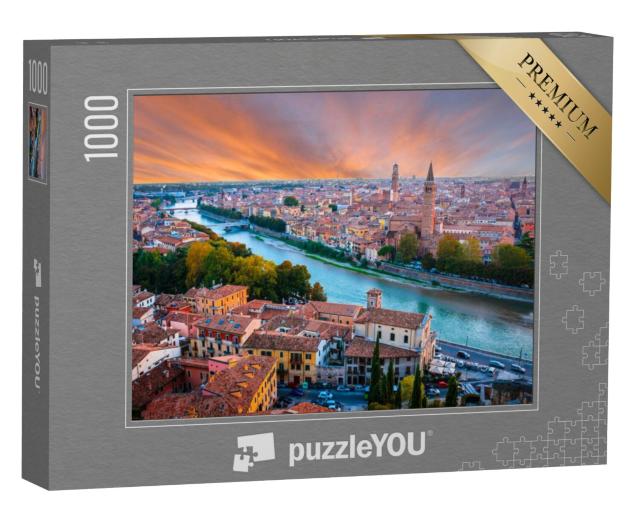 Puzzel 1000 stukjes „Kleurrijke zonsondergang boven Verona, Italië“