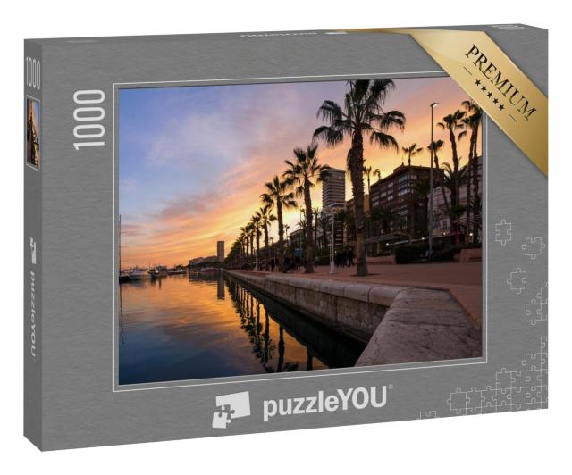 Puzzle 1000 Teile „Sonnenunergang am Hafen von Alicante, Spanien“