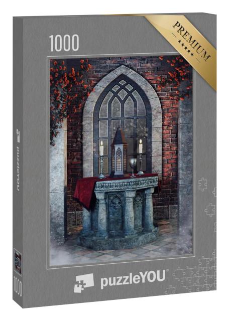 Puzzle 1000 Teile „Gothic-Steinaltar mit Kerzen und Kelch“