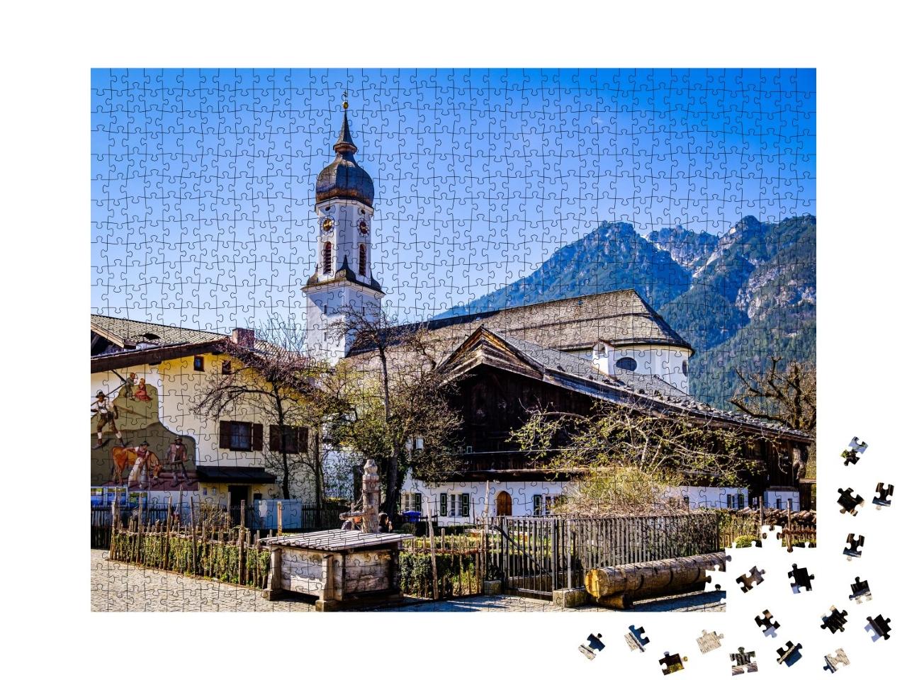 Puzzle 1000 Teile „Altstadt mit historischen Gebäuden in Garmisch-Partenkirchen“