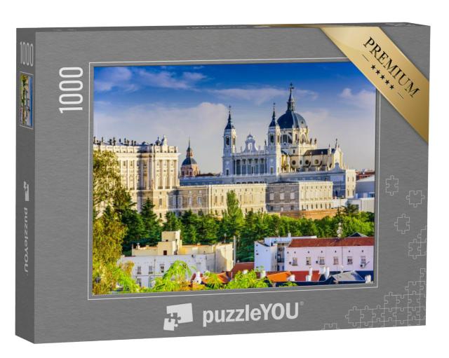 Puzzel 1000 stukjes „Madrid skyline met Santa Maria kathedraal en Koninklijk Paleis“