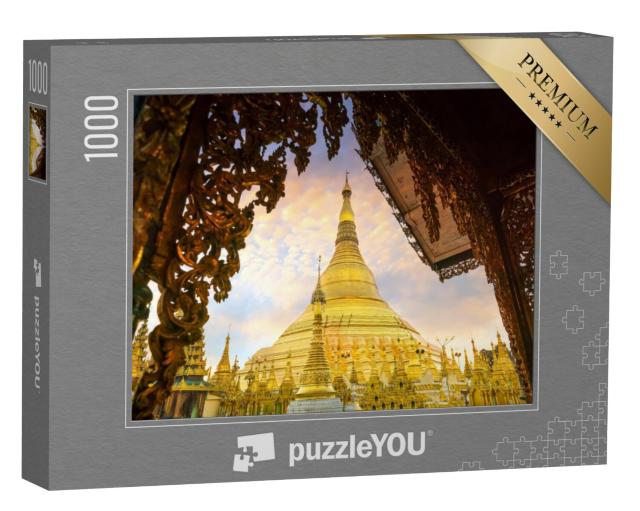 Puzzel 1000 stukjes „Shwedagon Pagode overspoeld met gouden licht in Yangon, Myanmar“