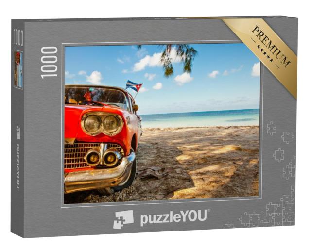 Puzzel 1000 stukjes „Amerikaanse klassieke auto op het strand van Cayo Jutias in Cuba“