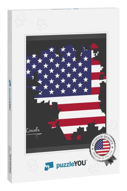 Lincoln Nebraska Map with American National Flag Illustra... Jigsaw Puzzle