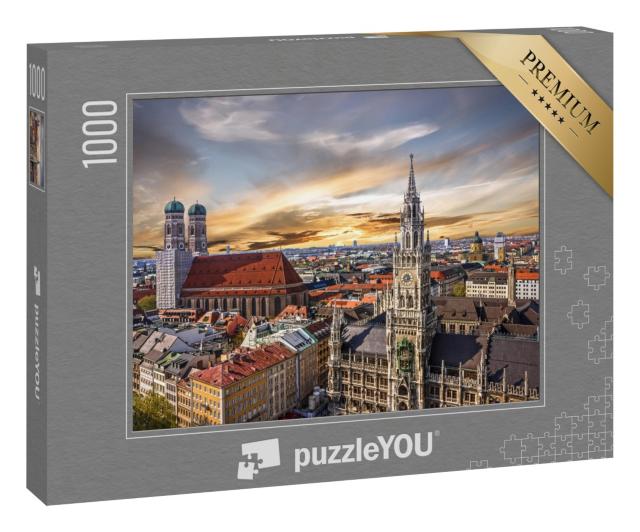 Puzzle 1000 Teile „Sonnununtergang über München, Deutschland“