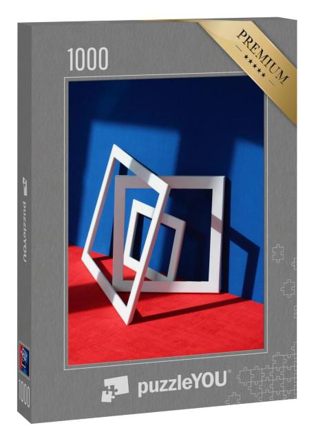 Puzzle 1000 Teile „Stilleben: weiße Rahmen auf blau-rotem Hintergrund“