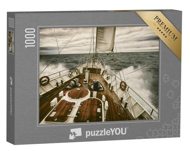 Puzzel 1000 stukjes „Zeiljacht in de zonsondergang, retrostijl“